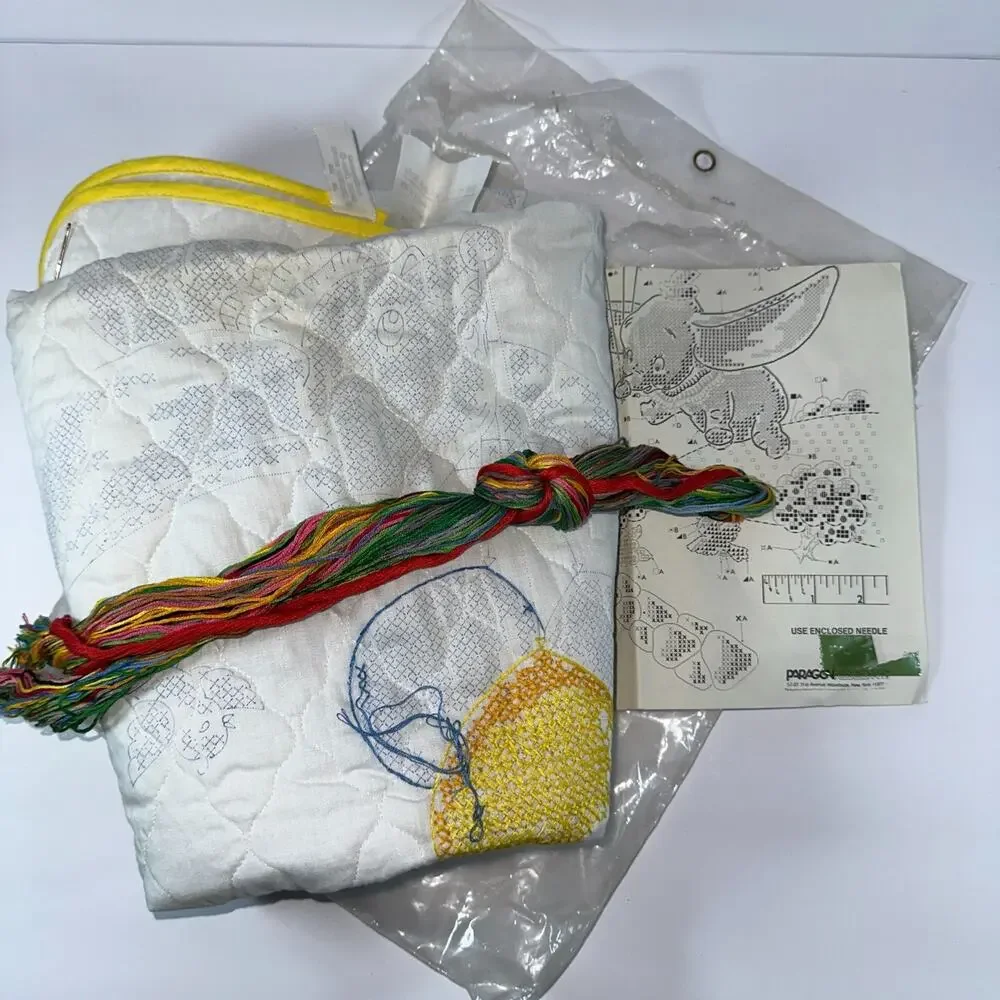 Vintage Stamped Cross Stitch‎ Disney Paragon Dumbo Crib Quilt Kit #0951 42